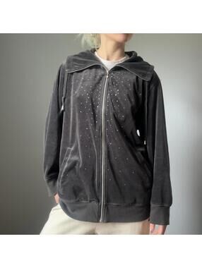 Christopher & Banks velour bedazzled black zip up jacket